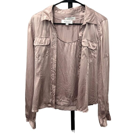 Vintage Emanuel Ungaro Mauve Silk Button Up Shirt Sleeveless Blouse Set Sz 8 - Picture 1 of 11
